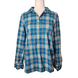 J. Crew Perfect Fit Plaid 1/4 Button Shirt Medium Cotton Blue/Red/White